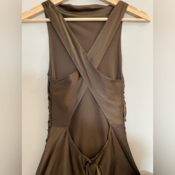 NEW Reformation Anaiis Long Silk Backless Dress Morel Brown | US 2 UK 6 - Picture 8 of 11